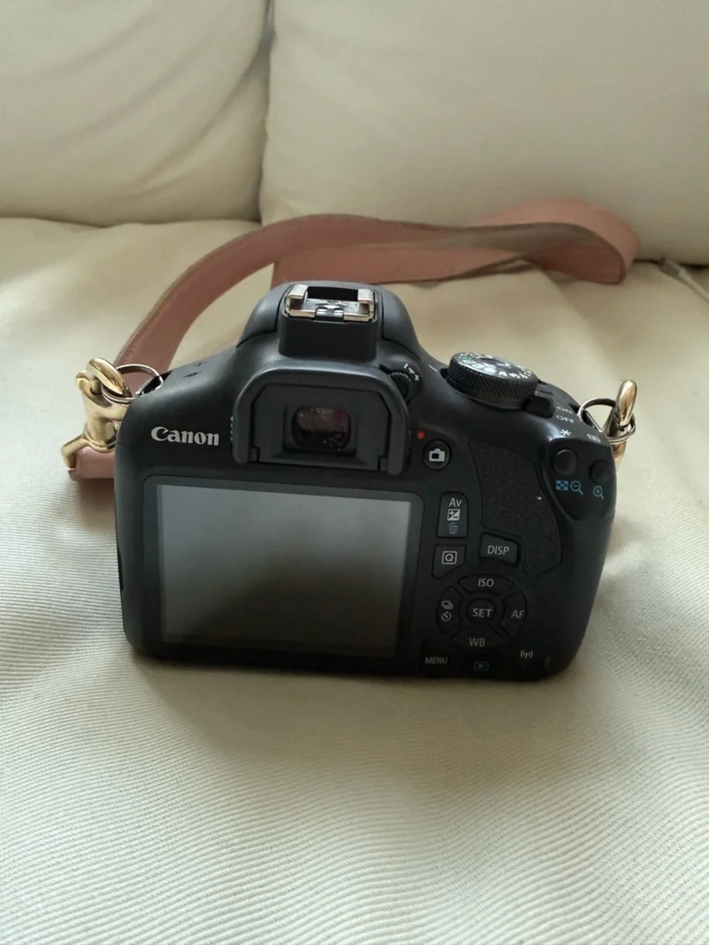 Canon DSLR Camera in Black with Brown Strap and 18-55mm Lens